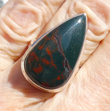 Load image into Gallery viewer, Bloodstone Ring |  Heliotrope | Freeform Cabochon | US Ring Size 7.75 | AUS Size P | Blood Red Spots in Green Chalcedony | Easter Stone | 925 Sterling Silver | Kundalini Healing and transformation | Genuine Gems from Crystal Heart Melbourne Australia since 1986