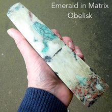 Load image into Gallery viewer, Emerald Obelisk Generator | Genuine Stone | Single Point | Large piece with well defined Emerald Crystals | Heart Healing | Inspirational | Motivating | Genuine Gems from Crystal Heart Melbourne Australia since 1986