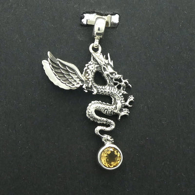Dragon  Gemstone Earrings | Round Faceted Citrine | Good Colour and transparency | 925 Sterling Silver | Serpentine Body | Genuine Gems from Crystal Heart Melbourne Australia since 1986