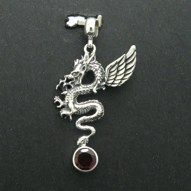 Dragon Pendant with Garnet,  925 Sterling Silver