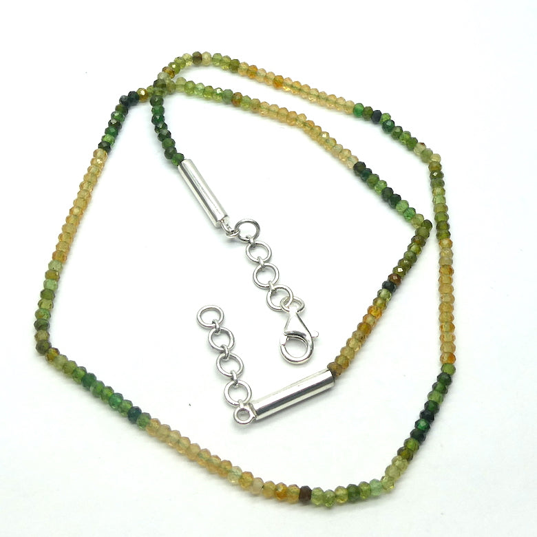 Beaded Tourmaline Necklace | Green and Golds | Faceted Button Beads | 925 Sterling Silver Findings | 44 cm | 47 cm | Bright and Joyful | Genuine Gems from Crystal Heart Melbourne Australia since 1986