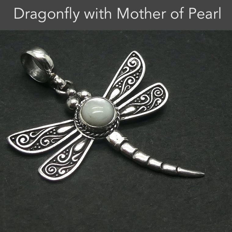 Dragonfly Pendant with Mother of Pearl, 925 Sterling Silver