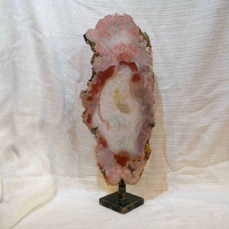 Pink Amethyst slice with Clear Quartz Centre | Custom Stand | Gentle Calming Balancing and Purifying energies | Freestanding | Pink Amethyst | Genuine Gems from Crystal Heart Melbourne Australia since 1986