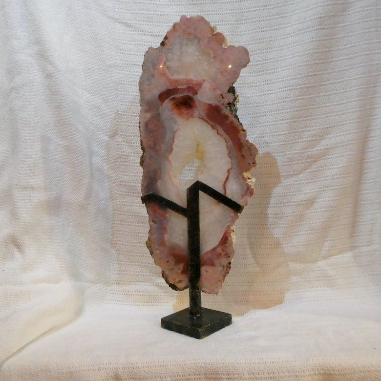 Pink Amethyst slice with Clear Quartz Centre | Custom Stand | Gentle Calming Balancing and Purifying energies | Freestanding | Pink Amethyst | Genuine Gems from Crystal Heart Melbourne Australia since 1986