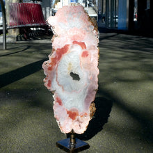 Load image into Gallery viewer, Pink Amethyst slice with Clear Quartz Centre | Custom Stand | Gentle Calming Balancing and Purifying energies | Freestanding | Pink Amethyst | Genuine Gems from Crystal Heart Melbourne Australia since 1986
