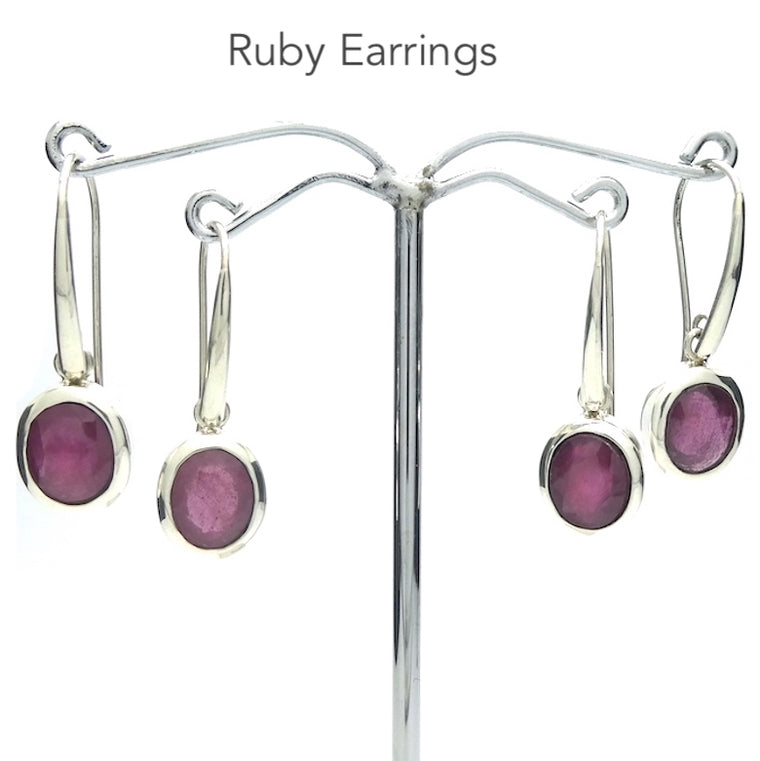Ruby Earring, Faceted Ovals, 925 Sterling Silver