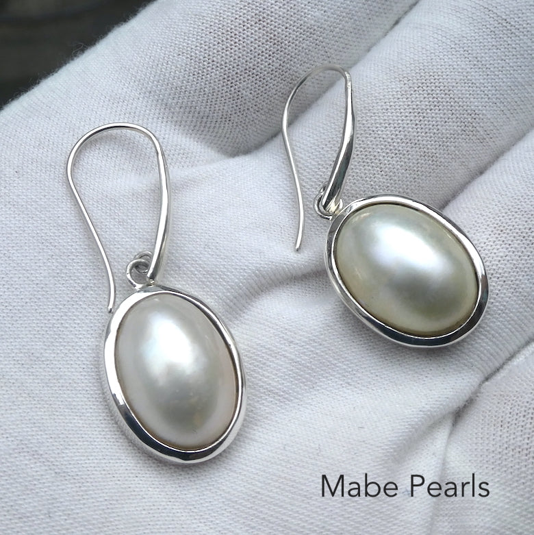  Pearl Earrings | Mabe Ovals | 925 Sterling Silver | Lovely Lustre | Superior Bezel setting with custom hooks | Genuine Gems from Crystal Heart Melbourne Australia since 1986