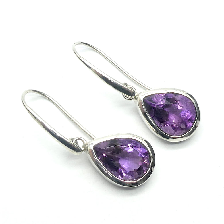 Amethyst Earrings | Large Faceted Teardrops | Perfect Purple | 925 Sterling Silver |  Solid bezel Set | Open Back | Secure Custom Hooks | Genuine Gems from Crystal Heart Australia since 1986