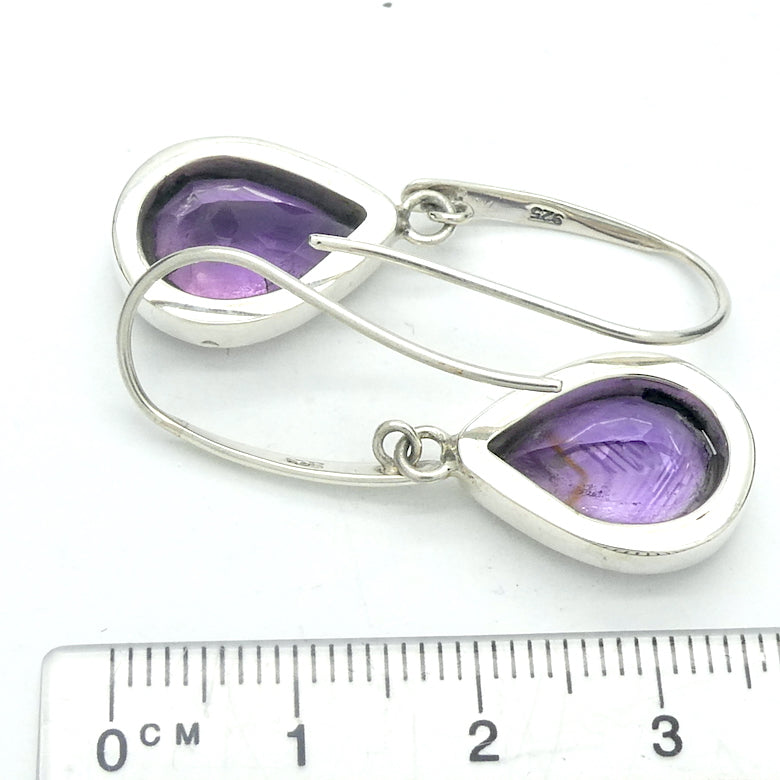 Amethyst Earrings | Large Faceted Teardrops | Perfect Purple | 925 Sterling Silver |  Solid bezel Set | Open Back | Secure Custom Hooks | Genuine Gems from Crystal Heart Australia since 1986