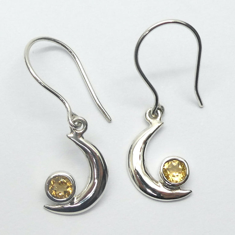 Citrine Earrings | Faceted Round Embracing 925 Sterling Silver Moon | Flawless gemstones with good colour  | Solid bezel setting | Genuine Gems from Crystal Heart Australia since 1986