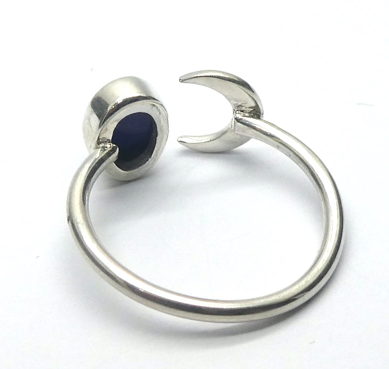 Lapis Lazuli Ring | US Ring Size 6 | Small Oval Cabochon | Deep Blue Consistent Colour | Bezel Set | 925 Sterling Silver | Crescent Moon  | Messenger of the Gods | Meditation | Inner Truth | Genuine Gems from Crystal Heart Melbourne Australia since 1986