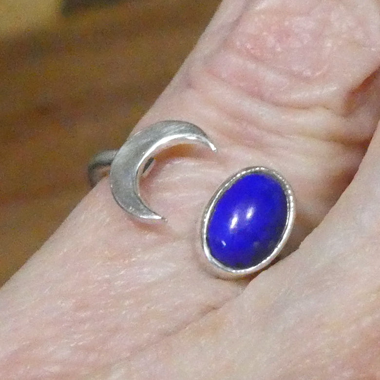 Lapis Lazuli Ring | US Ring Size 6 | Small Oval Cabochon | Deep Blue Consistent Colour | Bezel Set | 925 Sterling Silver | Crescent Moon  | Messenger of the Gods | Meditation | Inner Truth | Genuine Gems from Crystal Heart Melbourne Australia since 1986
