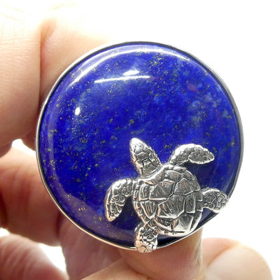 Lapis Lazuli Disc with Swimming Turtle | Earring and Pendant | 925 Sterling Silver |  Rich Royal blue gemstone with Gold Pyrites | Saggitarius | Meditation | Mindfulness | Inner Truth | Genuine Gems from Crystal Heart Melbourne Australia since 1986