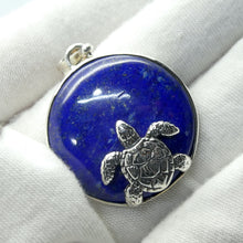 Load image into Gallery viewer, Lapis Lazuli Disc with Swimming Turtle | Earring and Pendant | 925 Sterling Silver |  Rich Royal blue gemstone with Gold Pyrites | Saggitarius | Meditation | Mindfulness | Inner Truth | Genuine Gems from Crystal Heart Melbourne Australia since 1986