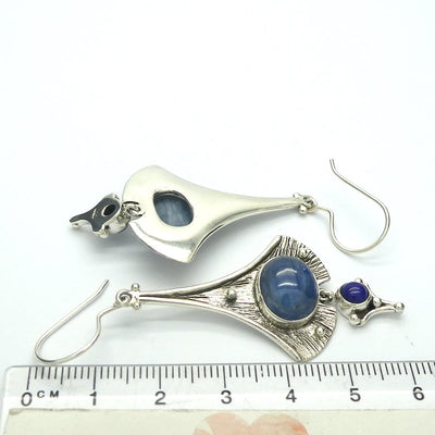 Kyanite Earrings  | Oval Cabochons | Bold balanced ethnic styling | 925 Sterling Silver | Well made | Genuine gems from Crystal Heart Melbourne Australia since 1986