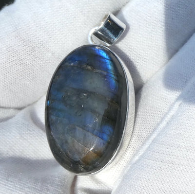 Labradorite Pendant | Nice Colour Flash | Large oval cabochon | Bezel Set with open back |  Genuine Gems from Crystal Heart Melbourne Australia since 1986