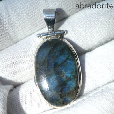 Labradorite Pendant | Nice Colour Flash | Large oval cabochon | Bezel Set with open back |  Genuine Gems from Crystal Heart Melbourne Australia since 1986