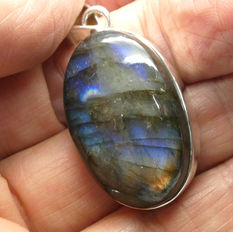 Labradorite Pendant | Nice Colour Flash | Large oval cabochon | Bezel Set with open back |  Genuine Gems from Crystal Heart Melbourne Australia since 1986