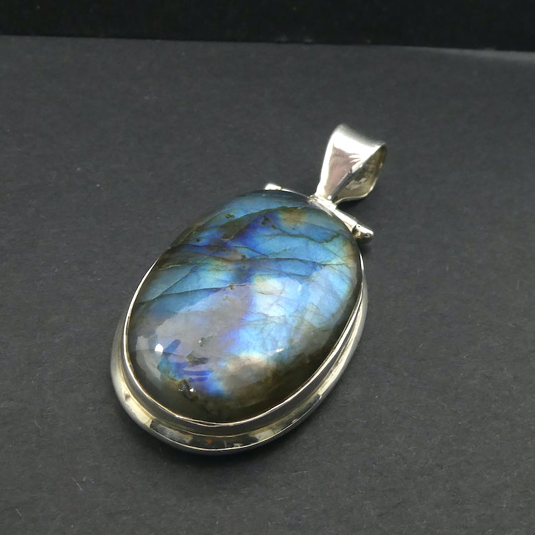 Labradorite Pendant | Nice Colour Flash | Large oval cabochon | Bezel Set with open back |  Genuine Gems from Crystal Heart Melbourne Australia since 1986