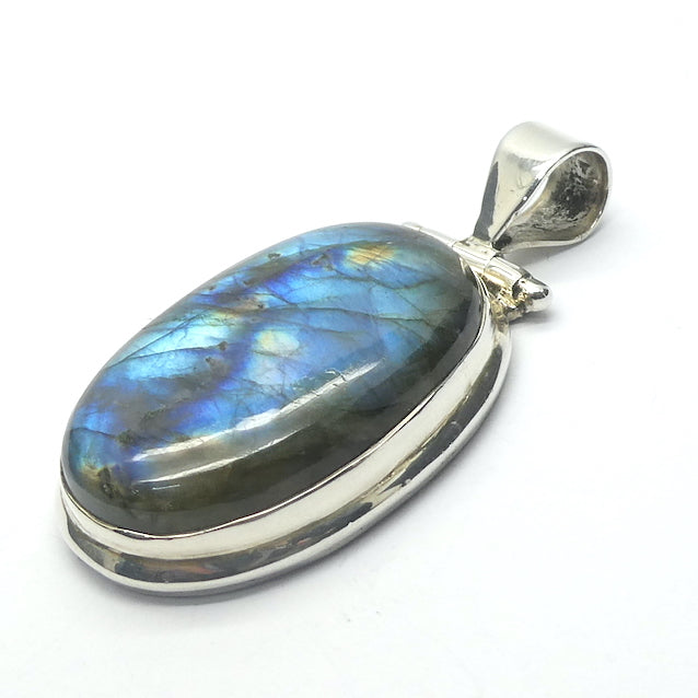 Labradorite Pendant | Nice Colour Flash | Large oval cabochon | Bezel Set with open back |  Genuine Gems from Crystal Heart Melbourne Australia since 1986