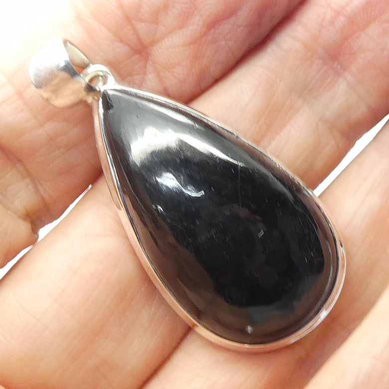Black Tourmaline Pendant | Teardrop Cabochon | 925 Sterling Silver  | Empowers and unblocks the physical | protection from negative energies | Genuine Gems from Crystal Heart Melbourne Australia since 1986 