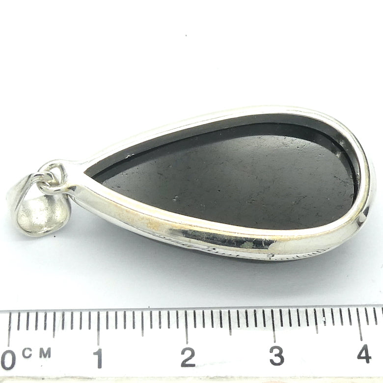 Black Tourmaline Pendant | Teardrop Cabochon | 925 Sterling Silver  | Empowers and unblocks the physical | protection from negative energies | Genuine Gems from Crystal Heart Melbourne Australia since 1986 
