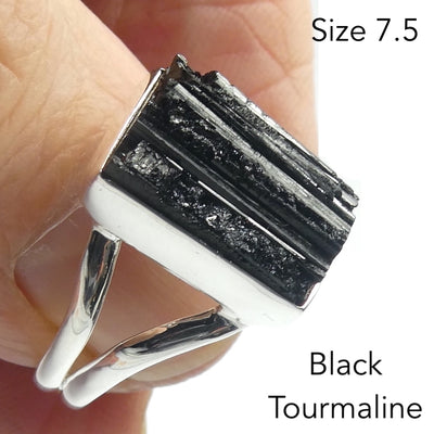 Black Tourmaline Ring | Clean natural unpolished Crystal | Empowerment | Energise | Direction | Protection | Genuine Gems from Crystal Heart Melbourne Australia since 1986