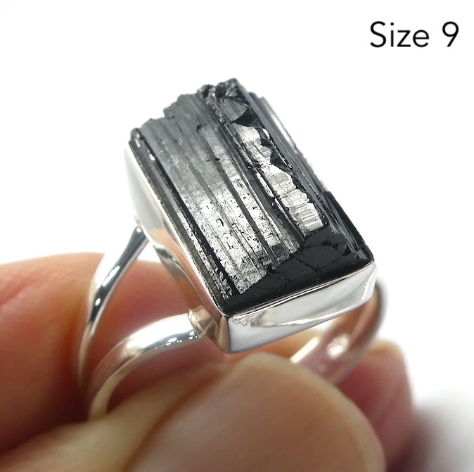 Black Tourmaline Ring | Clean natural unpolished Crystal | Empowerment | Energise | Direction | Protection | Genuine Gems from Crystal Heart Melbourne Australia since 1986