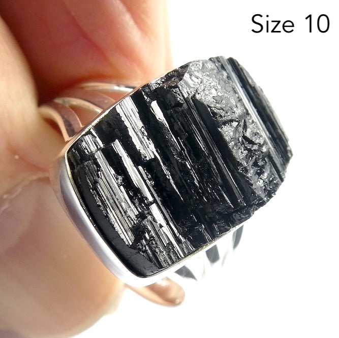 Black Tourmaline Ring | Clean natural unpolished Crystal | Empowerment | Energise | Direction | Protection | Genuine Gems from Crystal Heart Melbourne Australia since 1986