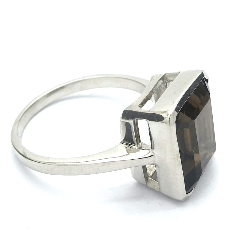 Smoky Quartz Ring | AAA Grade Faceted Oblong | 925 Sterling Silver | US Size 6, 6.75, 7.75 | Mindfulness in Body Consciousness | Grounding | Addictions | Sagittarius Capricorn stone | Genuine Gems from Crystal Heart Melbourne since 1986 | AKA ~ Smokey, Cairngorm, Morion, Indian Topaz Crystal