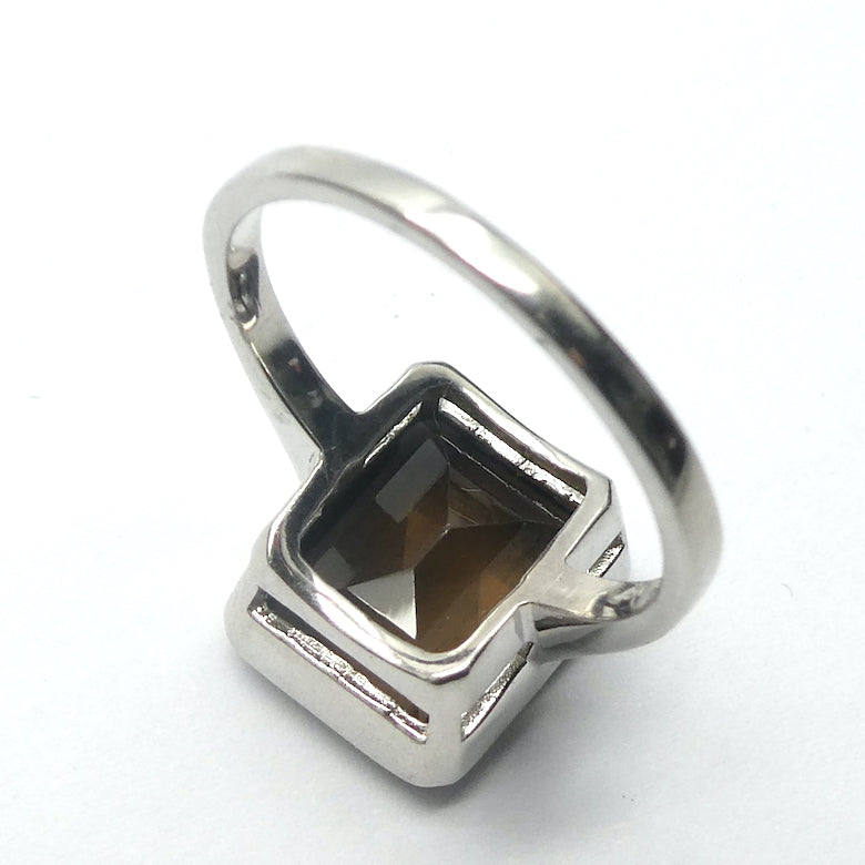 Smoky Quartz Ring Faceted Oblong 925 Sterling Silver