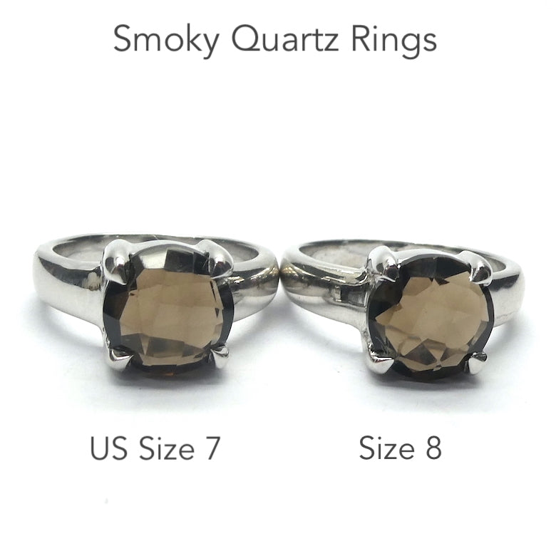 Smoky Quartz Ring | AAA Grade Faceted Round | 925 Sterling Silver | US Size 7 or 8 | Mindfulness in Body Consciousness | Grounding | Addictions | Sagittarius Capricorn stone | Genuine Gems from Crystal Heart Melbourne since 1986 | AKA ~ Smokey, Cairngorm, Morion, Indian Topaz Crystal