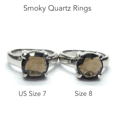 Smoky Quartz Ring | AAA Grade Faceted Round | 925 Sterling Silver | US Size 7 or 8 | Mindfulness in Body Consciousness | Grounding | Addictions | Sagittarius Capricorn stone | Genuine Gems from Crystal Heart Melbourne since 1986 | AKA ~ Smokey, Cairngorm, Morion, Indian Topaz Crystal