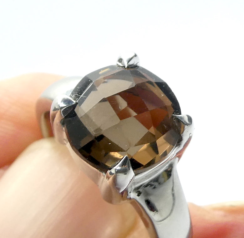 Smoky Quartz Ring | AAA Grade Faceted Round | 925 Sterling Silver | US Size 7 or 8 | Mindfulness in Body Consciousness | Grounding | Addictions | Sagittarius Capricorn stone | Genuine Gems from Crystal Heart Melbourne since 1986 | AKA ~ Smokey, Cairngorm, Morion, Indian Topaz Crystal