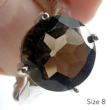 Load image into Gallery viewer, Smoky Quartz Ring | AAA Grade Faceted Round | 925 Sterling Silver | US Size 8 or 9 | Mindfulness in Body Consciousness | Grounding | Addictions | Sagittarius Capricorn stone | Genuine Gems from Crystal Heart Melbourne since 1986 | AKA ~ Smokey, Cairngorm, Morion, Indian Topaz Crystal