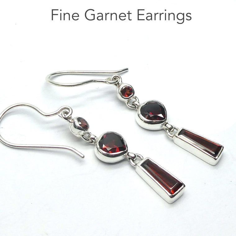 Garnet Earrings, Fine Faceted Stonest,  925 Sterling Silver