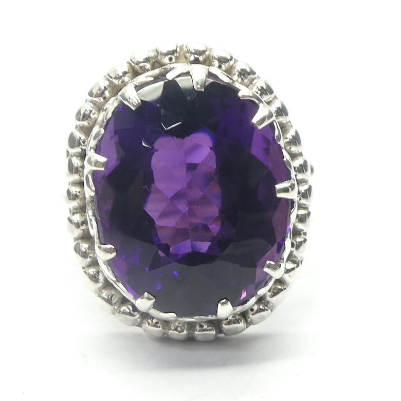 Amethyst Ring | Regal Large Faceted Oval | Flawless AAA | Rich Violet purple | Beautiful Detail | 925 Sterling Silver | US Size 8.25 | AUS Size Q | Genuine Gems from Crystal Heart Australia since 1986