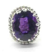 Load image into Gallery viewer, Amethyst Ring | Regal Large Faceted Oval | Flawless AAA | Rich Violet purple | Beautiful Detail | 925 Sterling Silver | US Size 8.25 | AUS Size Q | Genuine Gems from Crystal Heart Australia since 1986