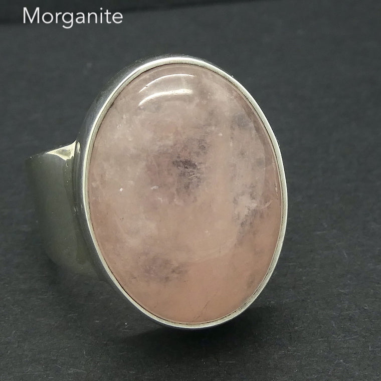 Morganite Ring, Oval Cabochon, 925 Sterling Silver
