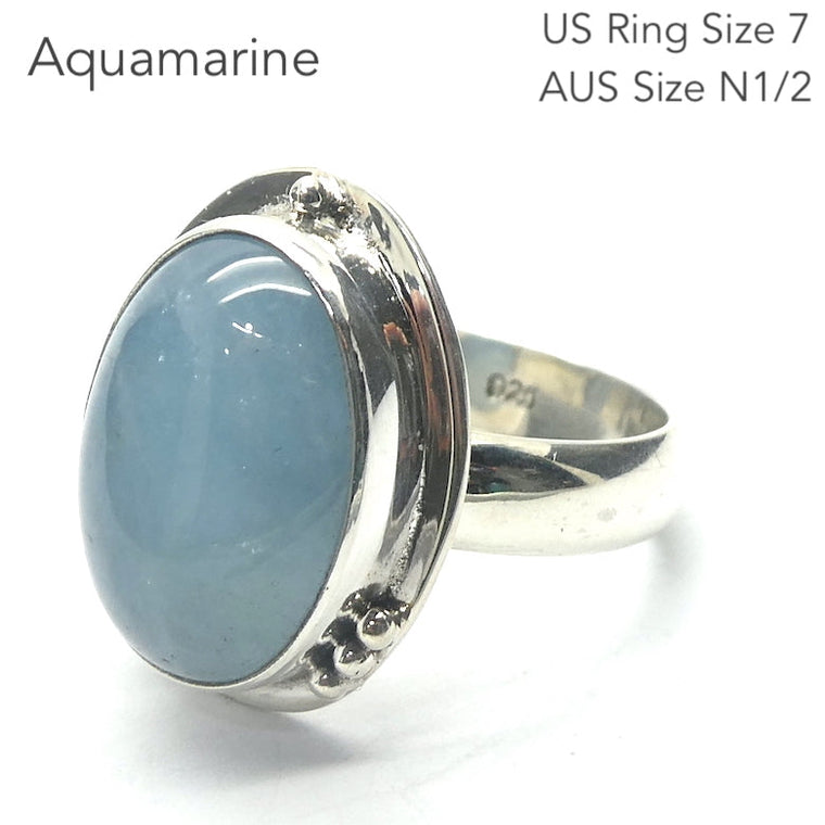 Aquamarine Ring, Cabochon Oval, 925 Sterling Silver, KT