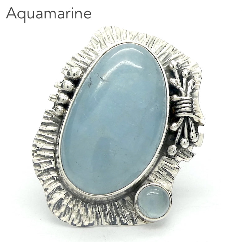 Aquamarine Ring | Large Freeform Cabochon | Eye Catching Organic design | 925 Sterling Silver | US Size 7.25 | AUS Size O | Genuine Gems from Crystal Heart Melbourne Australia since 1986