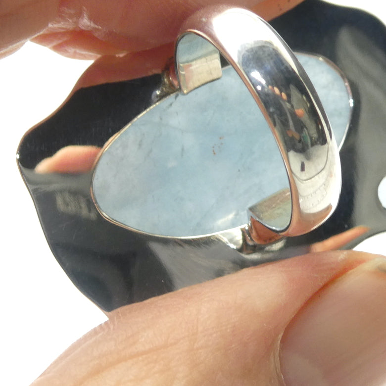 Aquamarine Ring | Large Freeform Cabochon | Eye Catching Organic design | 925 Sterling Silver | US Size 7.25 | AUS Size O | Genuine Gems from Crystal Heart Melbourne Australia since 1986