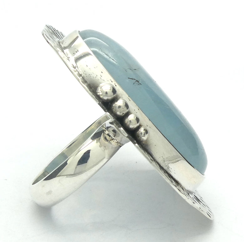 Aquamarine Ring | Large Freeform Cabochon | Eye Catching Organic design | 925 Sterling Silver | US Size 7.25 | AUS Size O | Genuine Gems from Crystal Heart Melbourne Australia since 1986