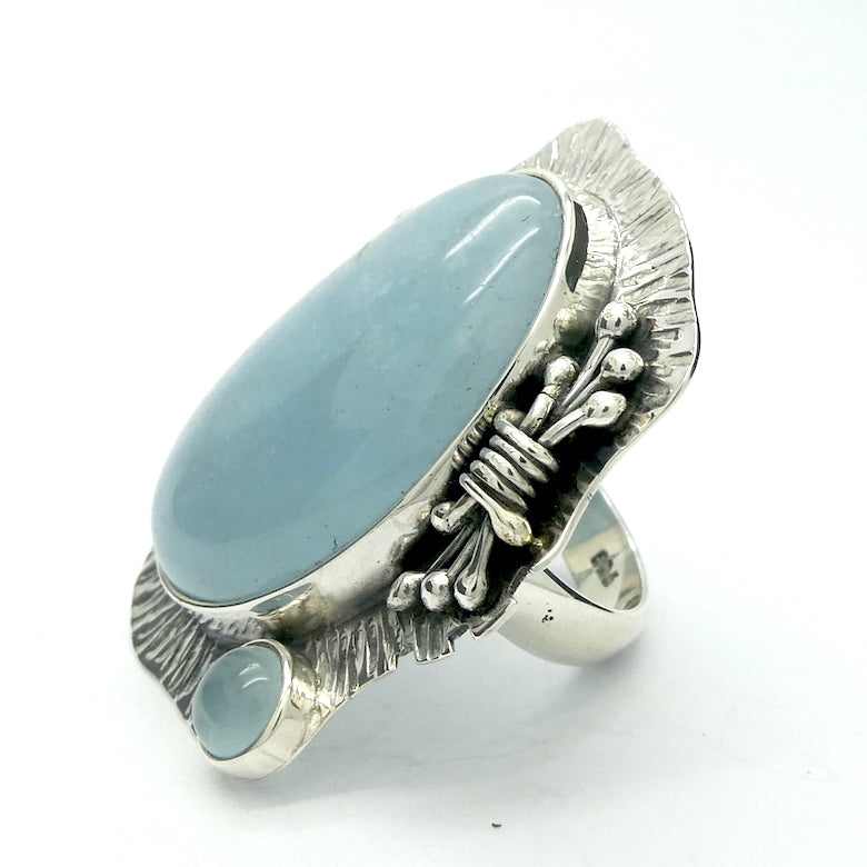 Aquamarine Ring | Large Freeform Cabochon | Eye Catching Organic design | 925 Sterling Silver | US Size 7.25 | AUS Size O | Genuine Gems from Crystal Heart Melbourne Australia since 1986