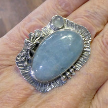 Load image into Gallery viewer, Aquamarine Ring | Large Freeform Cabochon | Eye Catching Organic design | 925 Sterling Silver | US Size 7.25 | AUS Size O | Genuine Gems from Crystal Heart Melbourne Australia since 1986