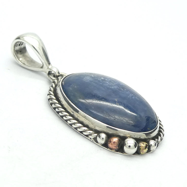 Blue Kyanite Pendant, Oval Cabochon, 925 Sterling Silver