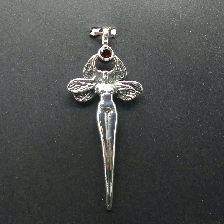 Pendant -  Faery Goddess with Faceted Garnet, 925 Sterling Silver