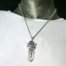 Load image into Gallery viewer, Pendant with Pentacle in Black Onyx Disc | Set over Clear Quartz with Goddess symbol holding Sunstone | Either side a waxing and a waning moon | 925 Sterling Silver | Wisdom Protection Harmony &amp; Power | Monthly Manifestation | Genuine Gems from Crystal Heart Melbourne Australia since 1986