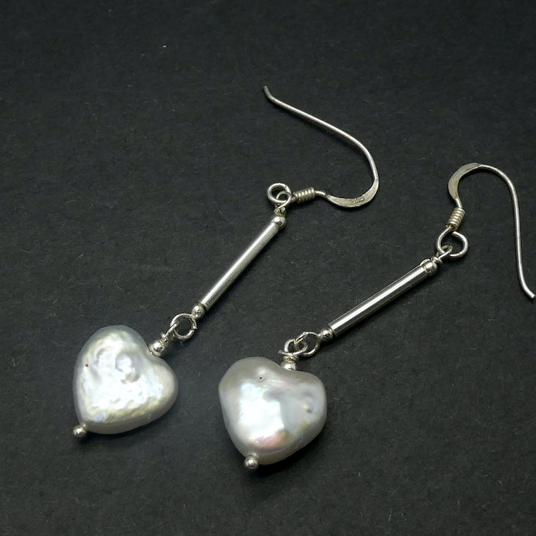 Pearl Earrings, Baroque Heart Shapes, 925 Sterling Silver
