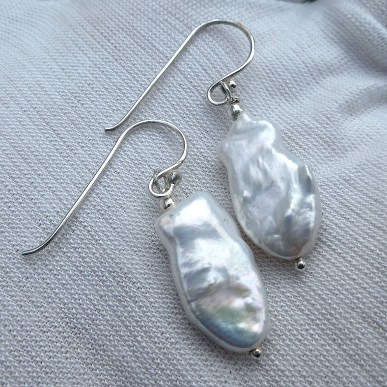Pearl Earrings, Baroque, 925 Sterling Silver